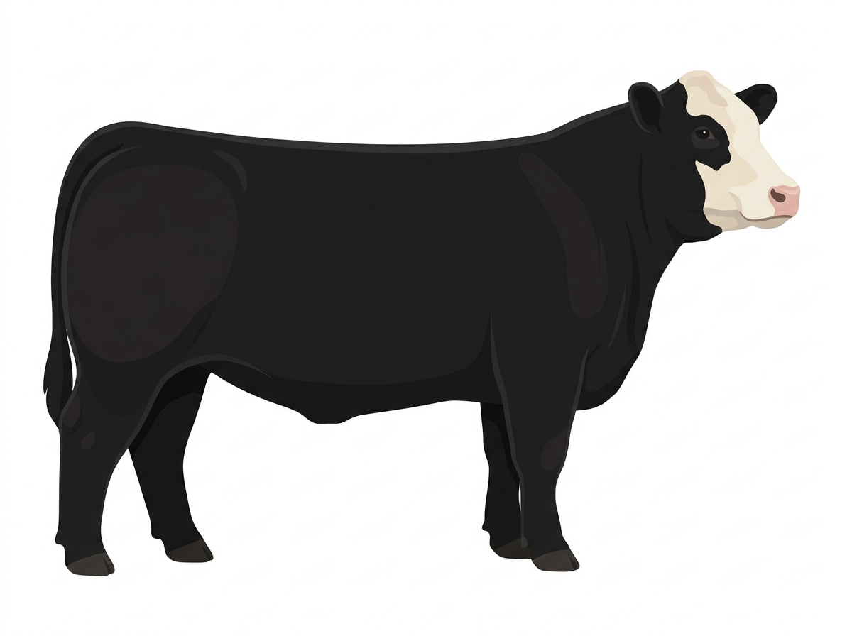 Black with a partial white face Charolais Cross Cow