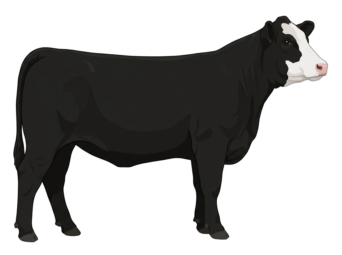 Black with a partial white face Charolais Cross Heifer