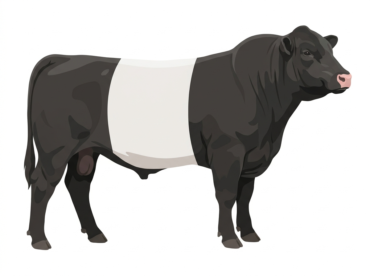 Black with a white belt around the midsection Charolais Cross Bull