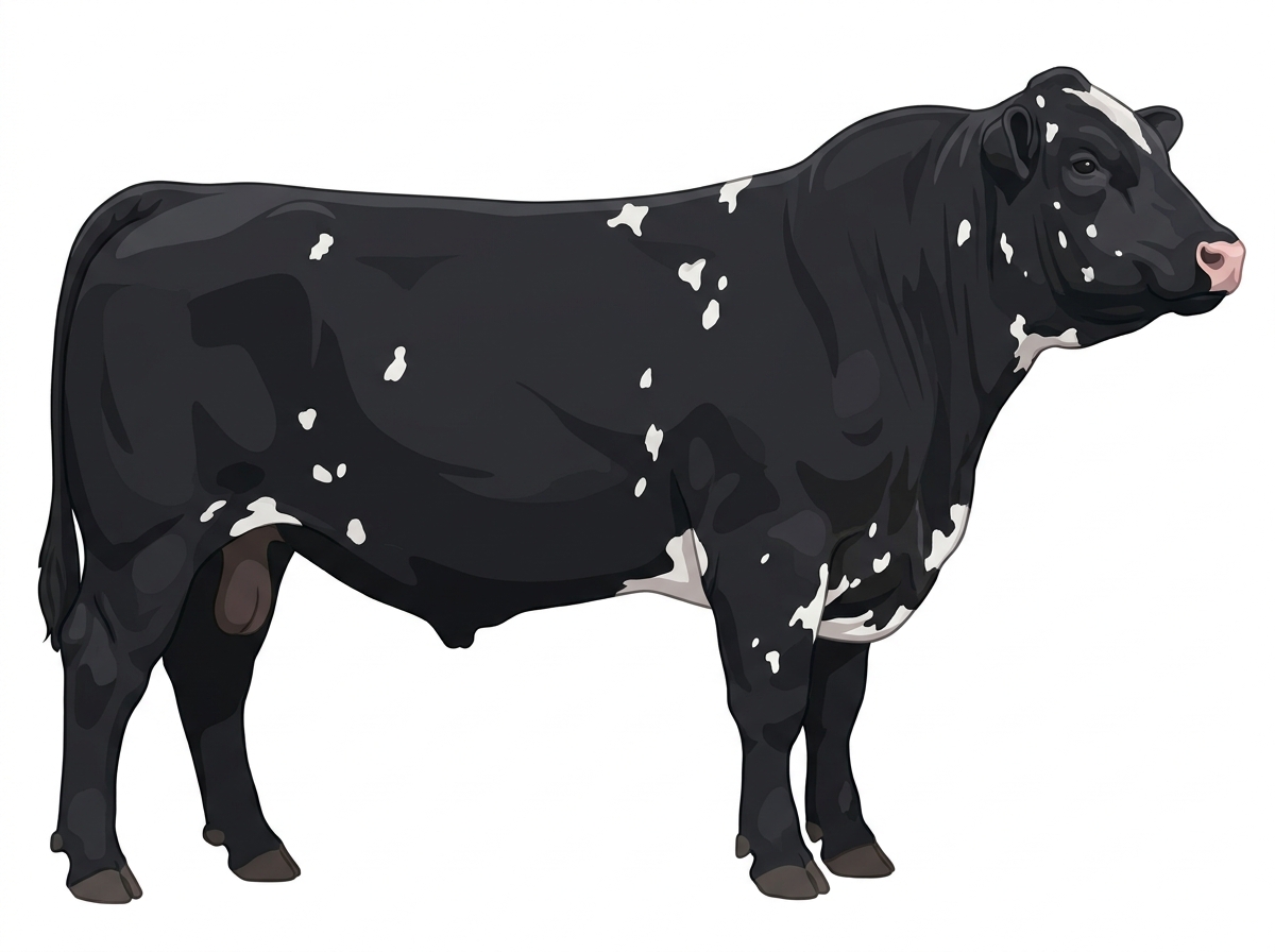 Black with white spots Charolais Cross Bull