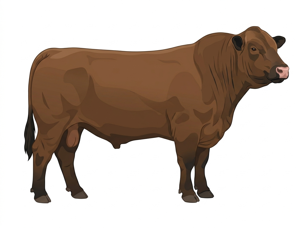 Brown brindle with faint black striping and black points Charolais Cross Bull