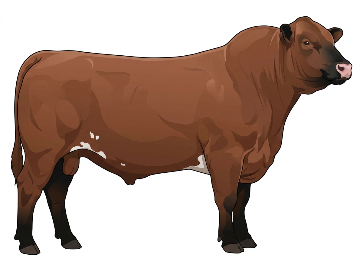 Brown with black points and a few white spots Charolais Cross Bull