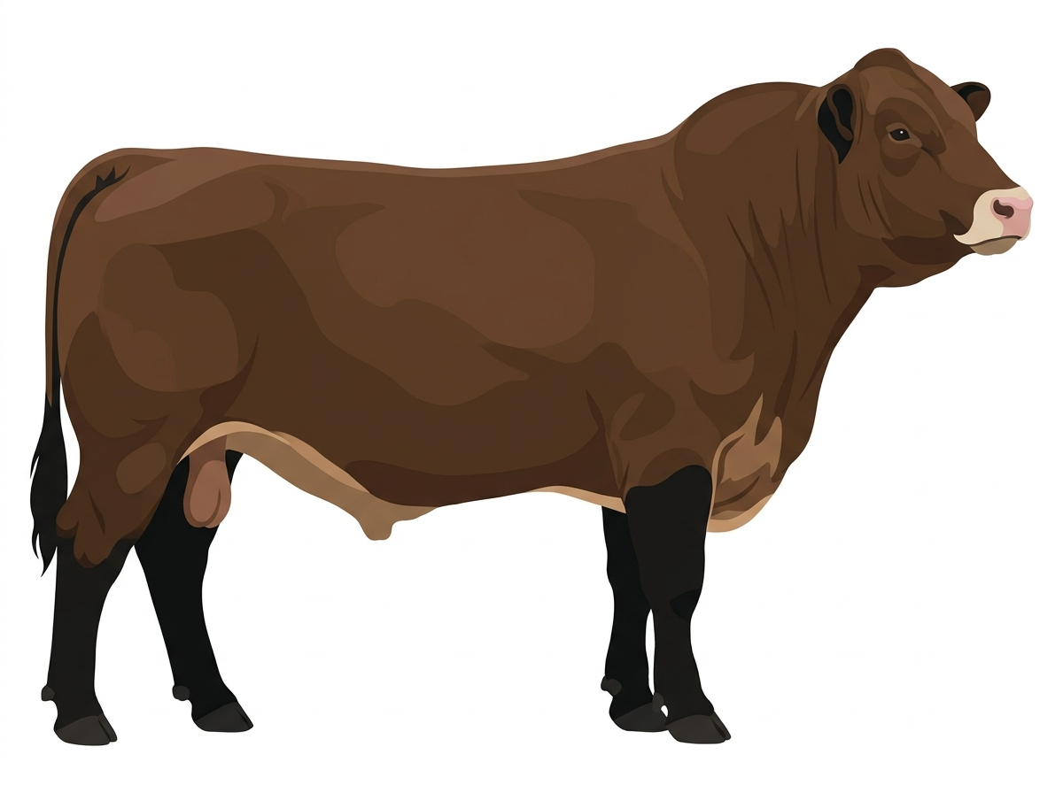 Brown with black points and a pale muzzle ring and lighter underline Charolais Cross Bull