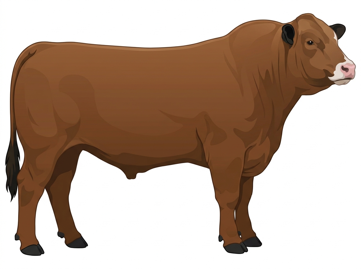 Brown with black points and minimal white face markings Charolais Cross Bull