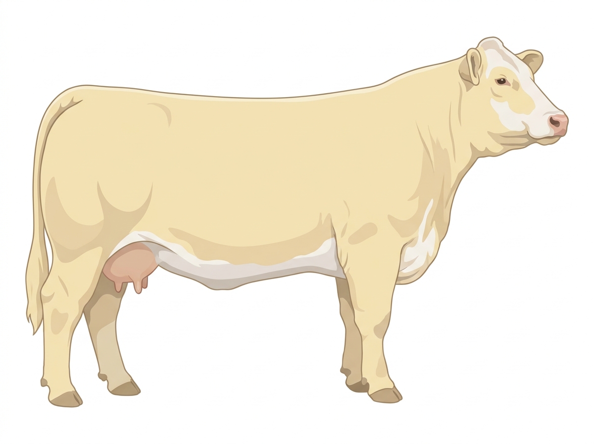 Cream with a pale muzzle ring and lighter underline and a partial white face Charolais Cross Cow