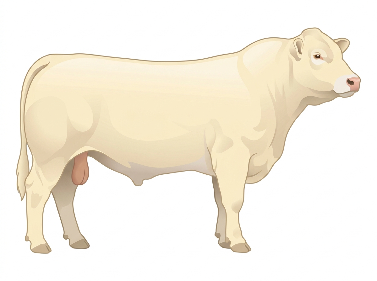 Cream with a pale muzzle ring and lighter underline Charolais Cross Bull