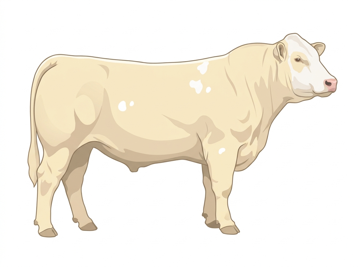 Cream with a partial white face and a few white spots Charolais Cross Bull