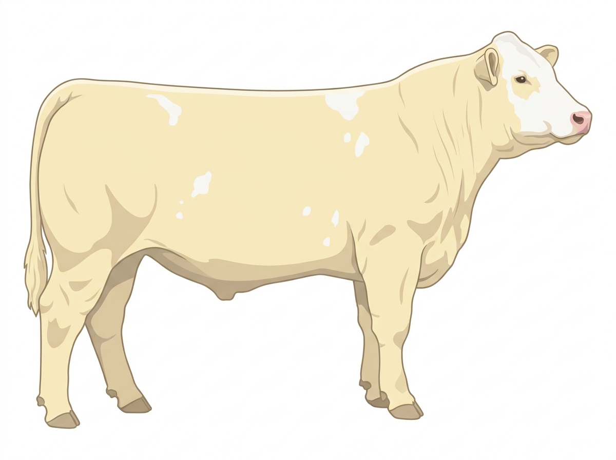 Cream with a partial white face and a few white spots Charolais Cross Steer