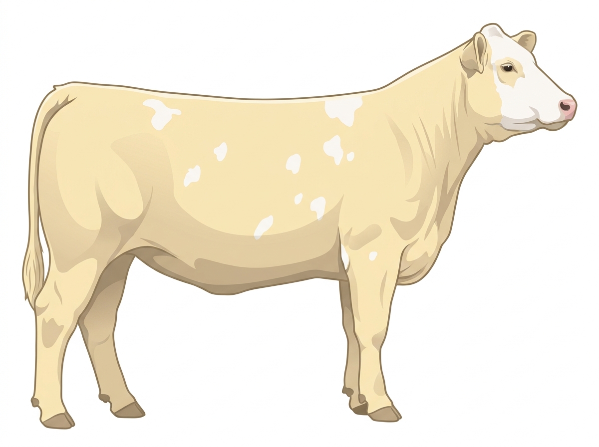 Cream with a partial white face and white spots Charolais Cross Heifer