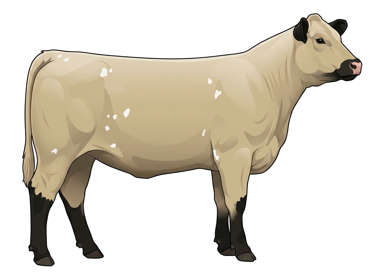 Cream with black points and a few white spots Charolais Cross Heifer