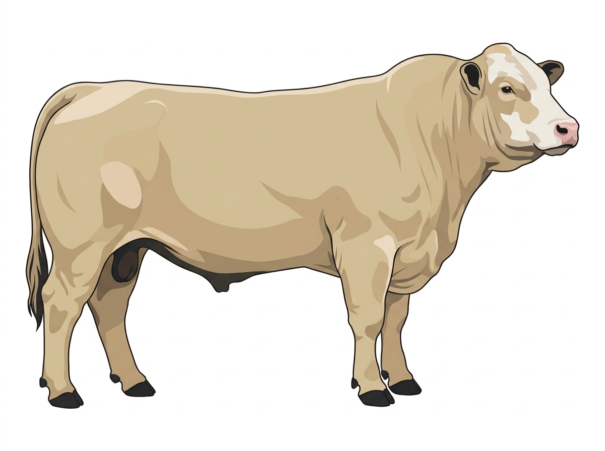 Cream with black points and a partial white face Charolais Cross Bull