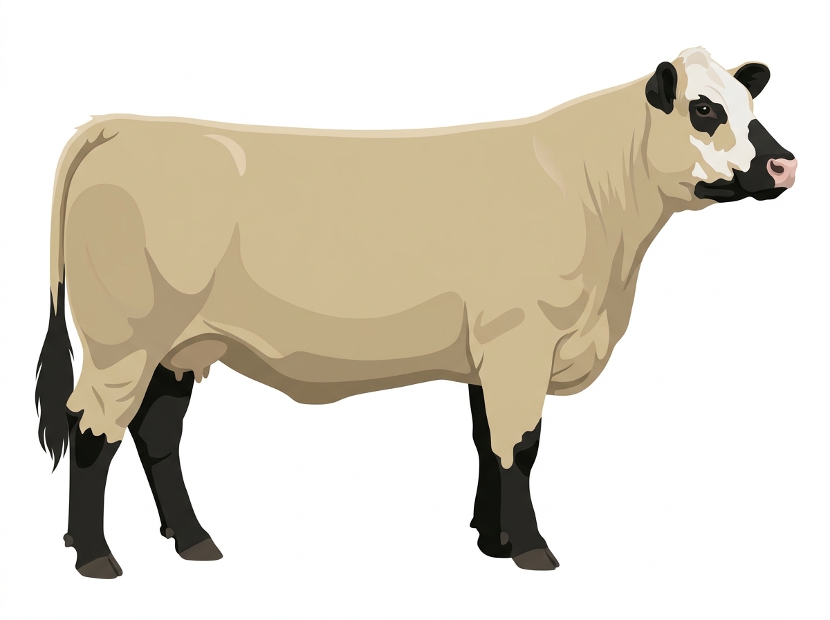 Cream with black points and a partial white face Charolais Cross Cow