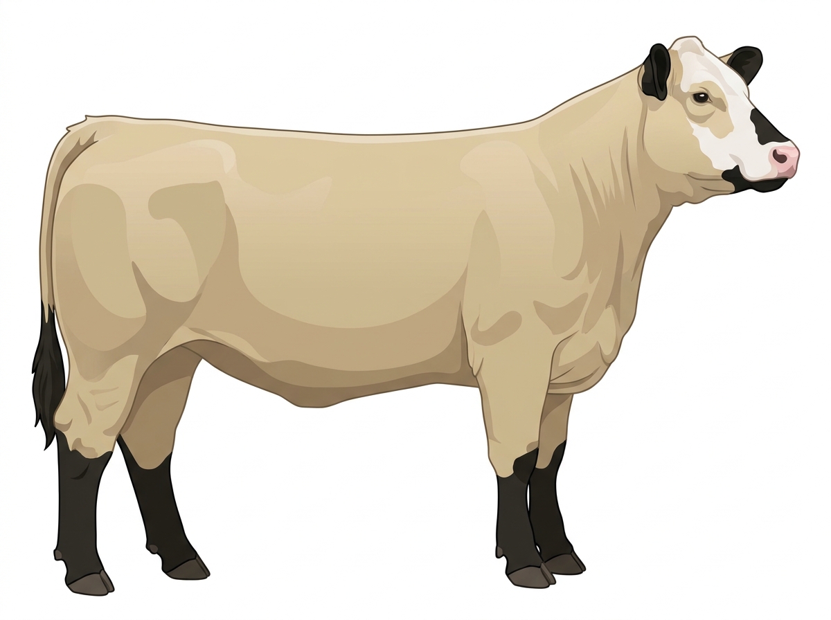 Cream with black points and a partial white face Charolais Cross Heifer