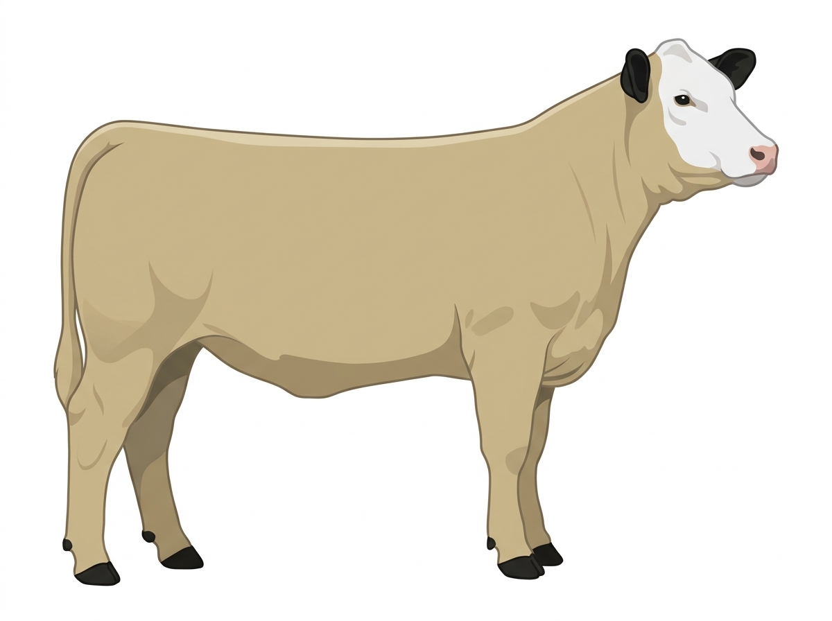 Cream with black points and a white face Charolais Cross Heifer