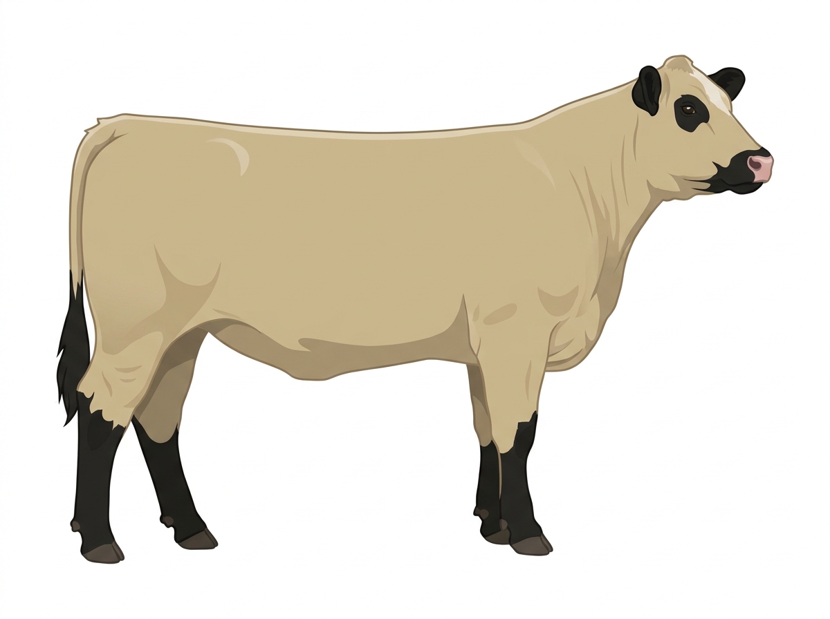 Cream with black points and minimal white face markings Charolais Cross Heifer