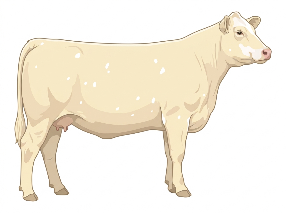 Cream with minimal white face markings and a few white spots Charolais Cross Cow
