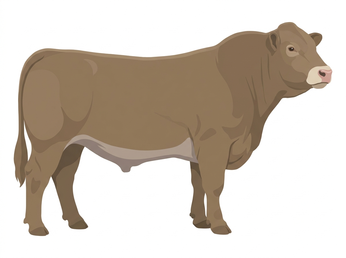Dun with a pale muzzle ring and lighter underline Charolais Cross Bull