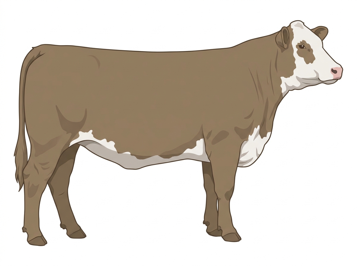 Dun with a partial white face and a few white spots Charolais Cross Cow