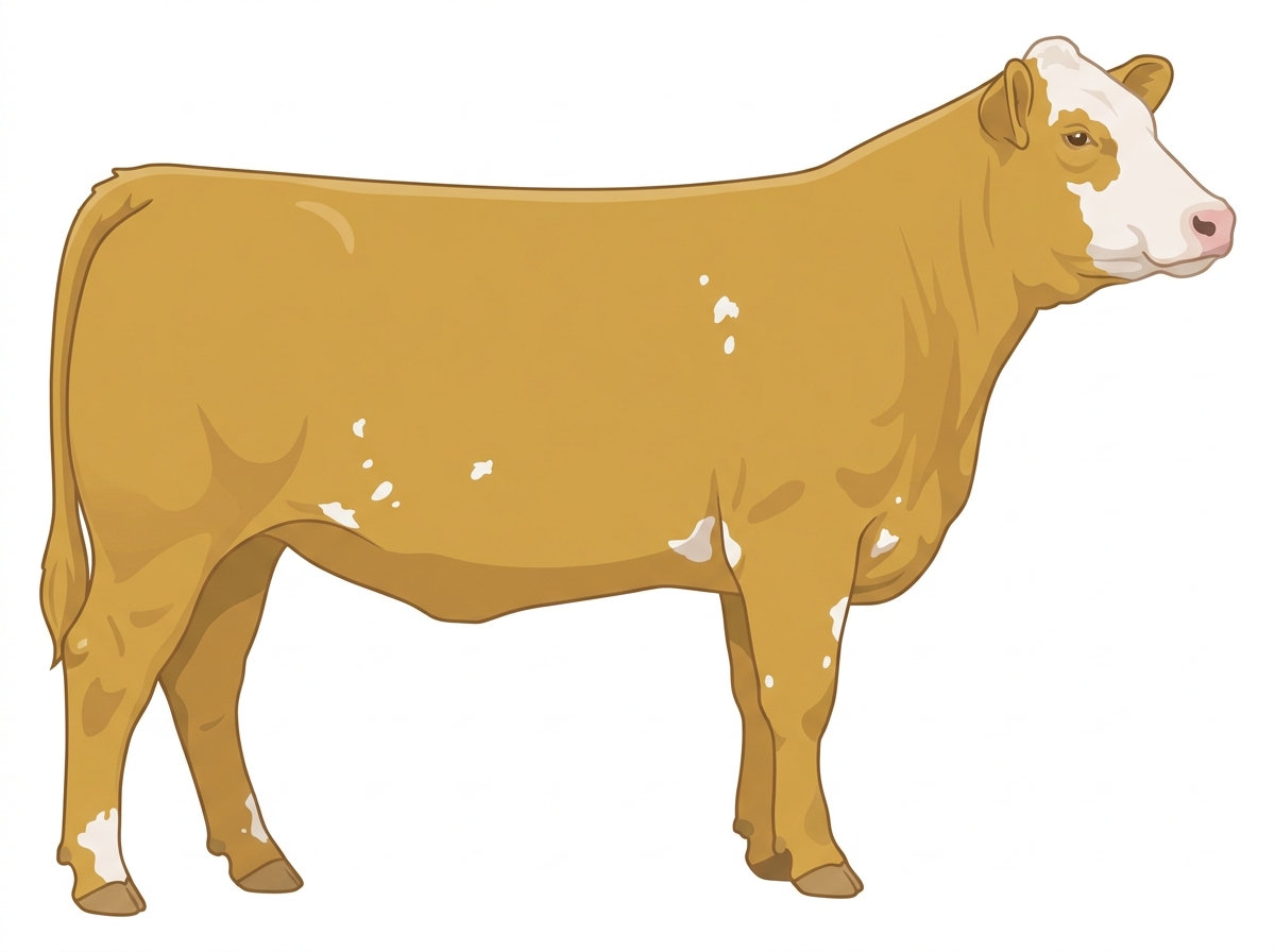 Gold with a partial white face and a few white spots Charolais Cross Heifer