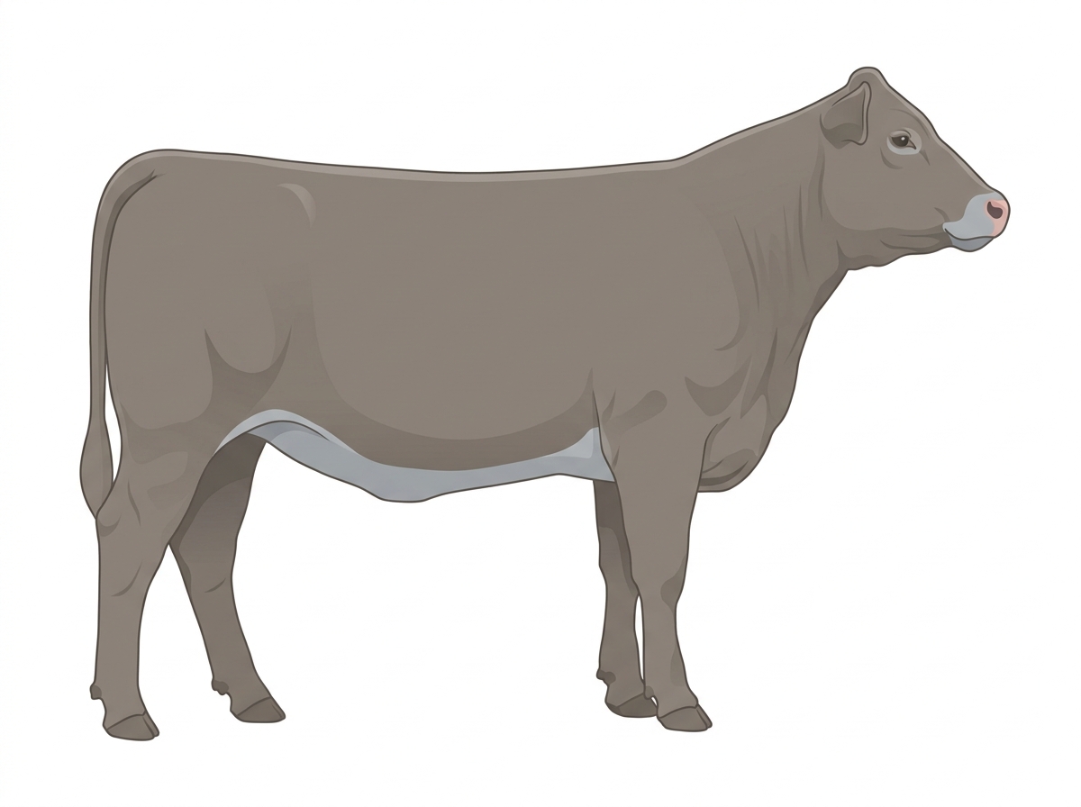 Gray with a pale muzzle ring and lighter underline Charolais Cross Heifer