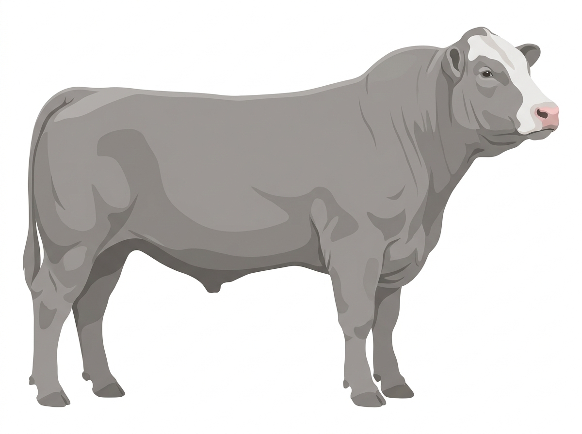 Gray with a partial white face Charolais Cross Bull