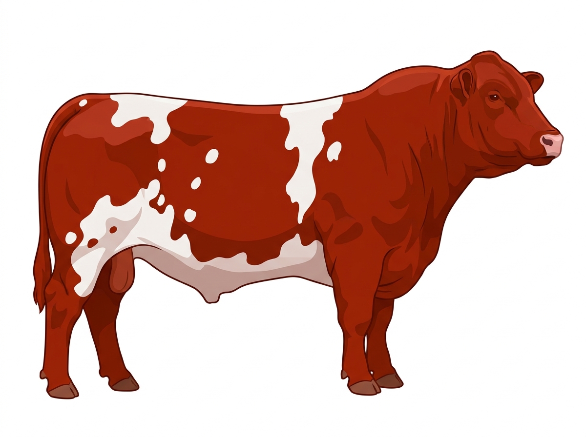 Red with a few white spots Charolais Cross Bull