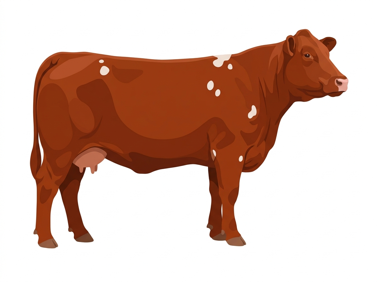 Red with a few white spots Charolais Cross Cow