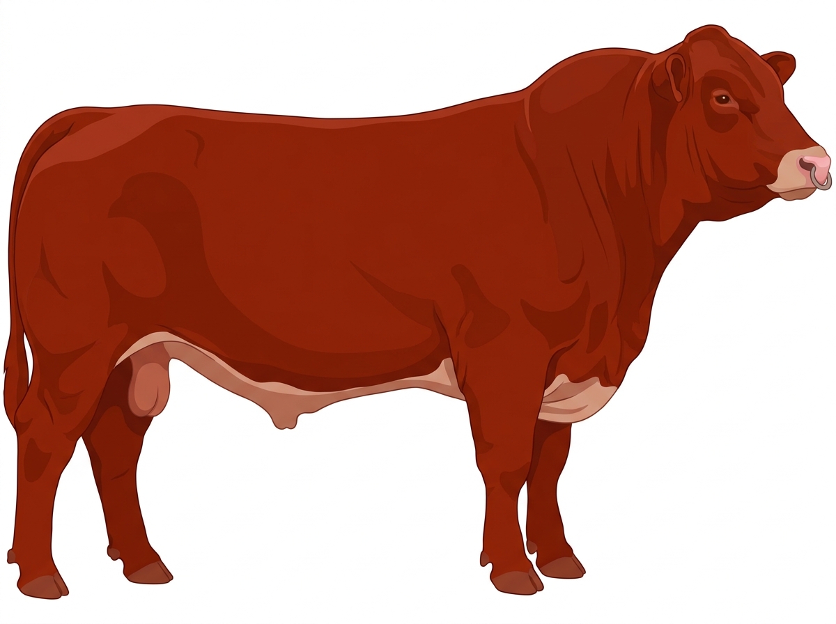 Red with a pale muzzle ring and lighter underline Charolais Cross Bull