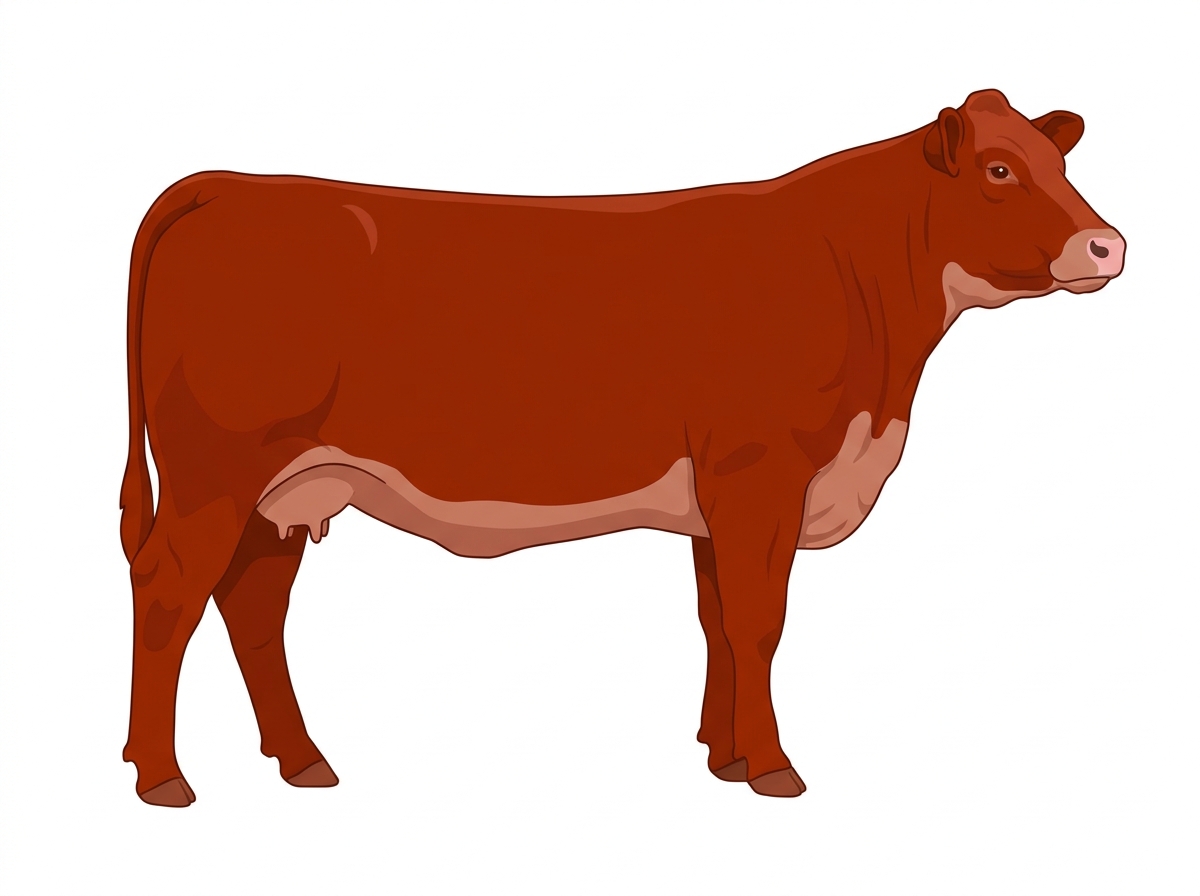 Red with a pale muzzle ring and lighter underline Charolais Cross Cow