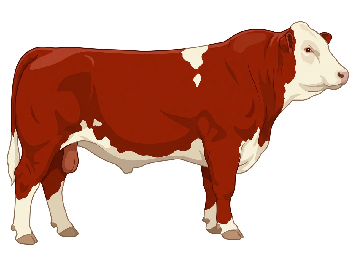 Red with a partial white face and a few white spots Charolais Cross Bull