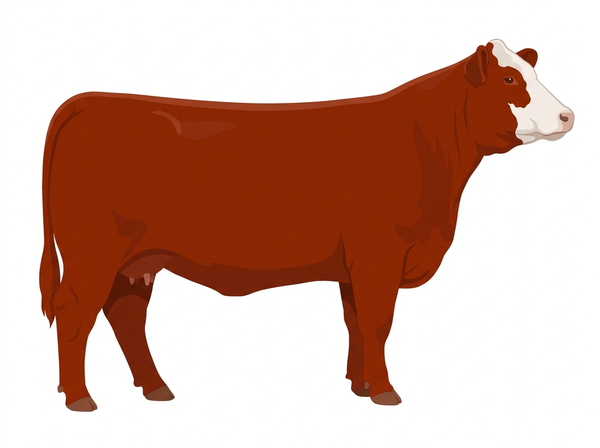 Red with a partial white face Charolais Cross Cow