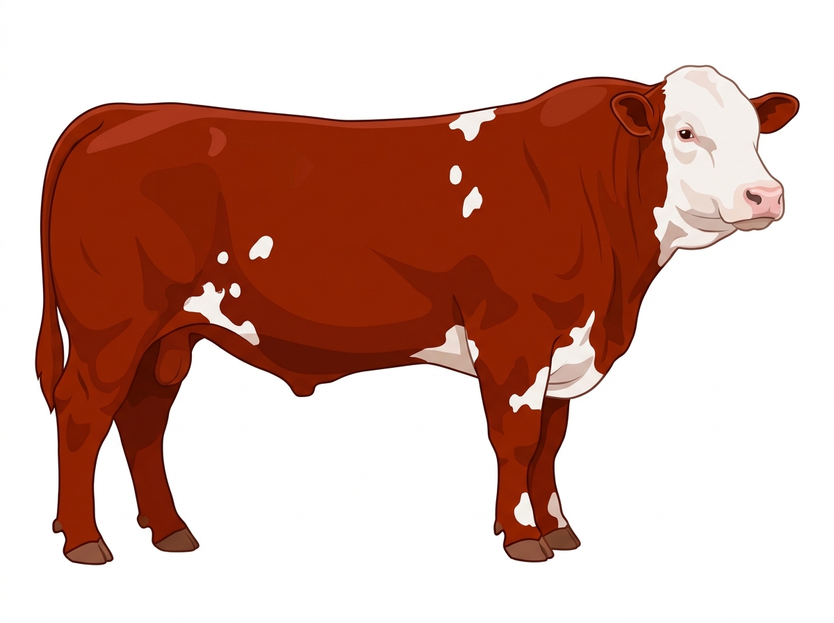Red with a white face and a few white spots Charolais Cross Bull