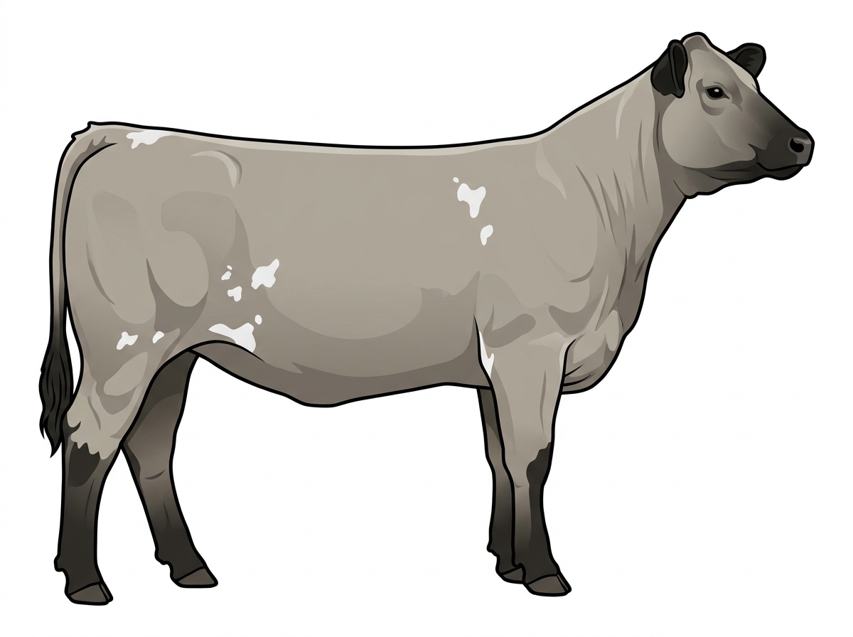 Silver Dun with black points and a few white spots Charolais Cross Heifer