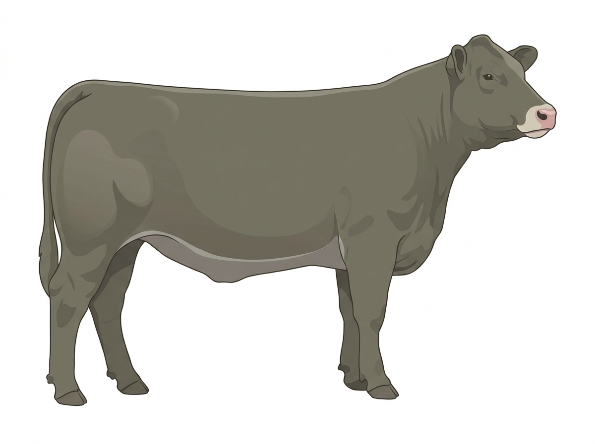 Smoky with a pale muzzle ring and lighter underline Charolais Cross Cow