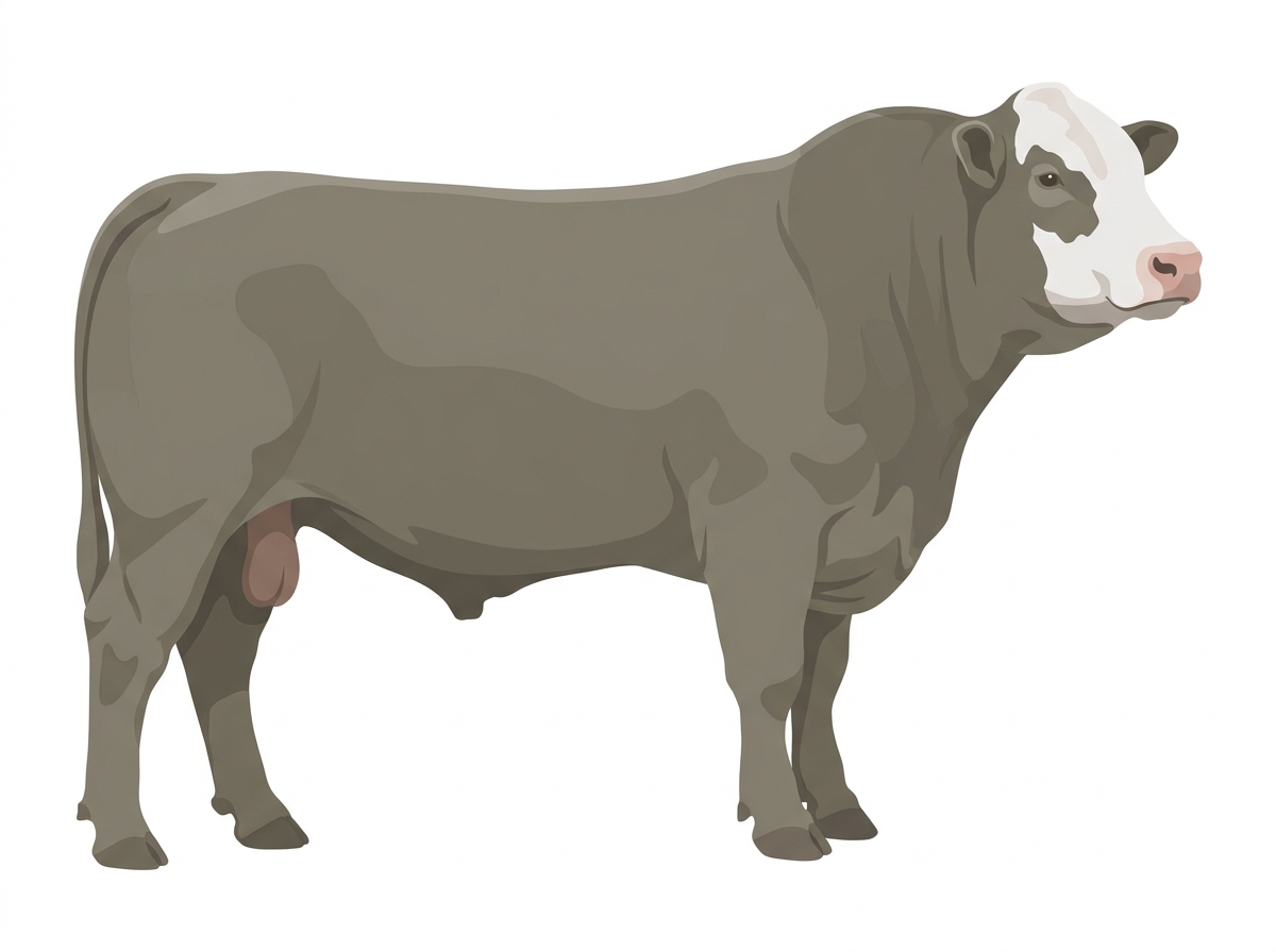 Smoky with a partial white face Charolais Cross Bull