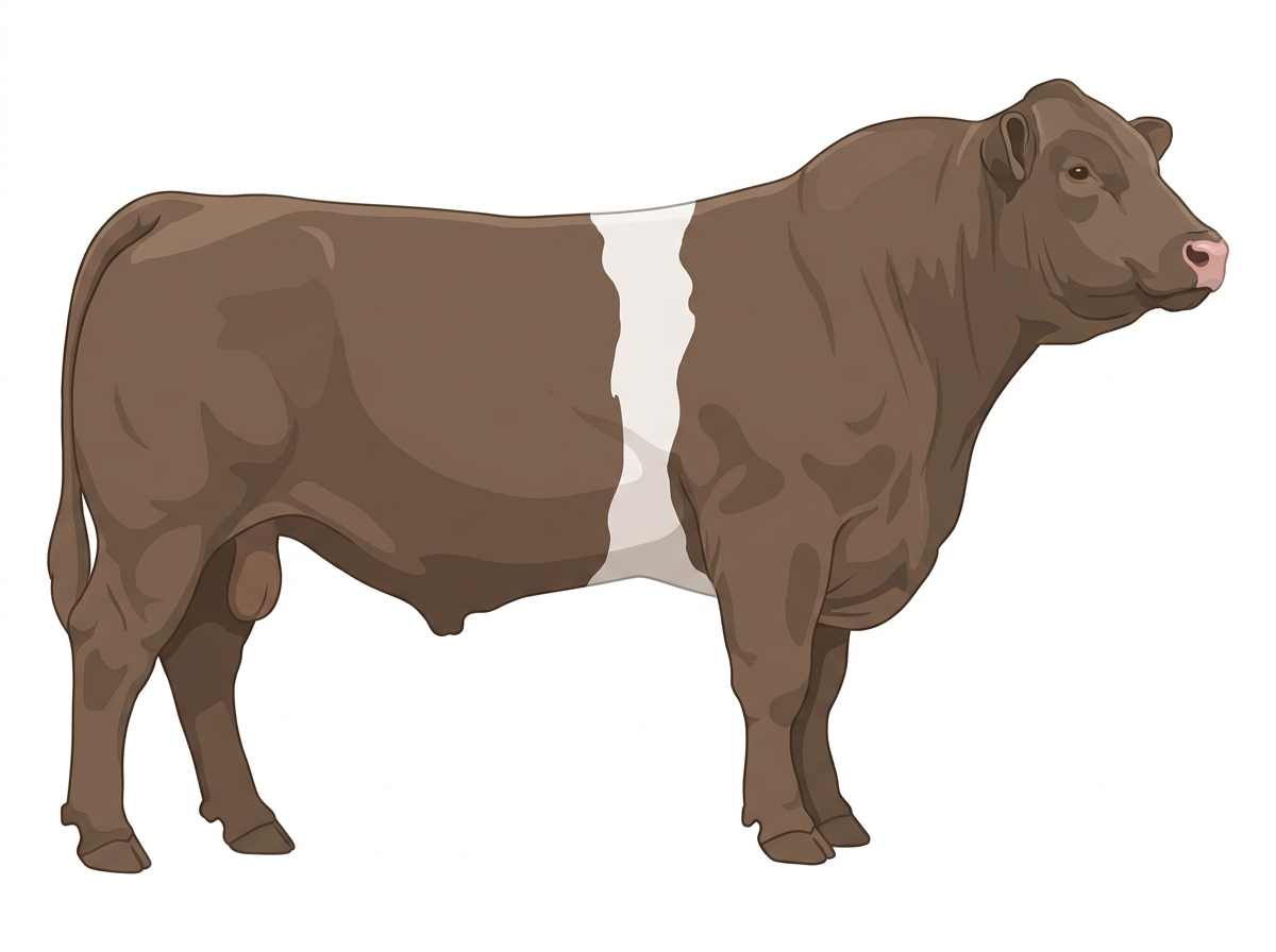 Smoky with a white belt around the midsection Charolais Cross Bull