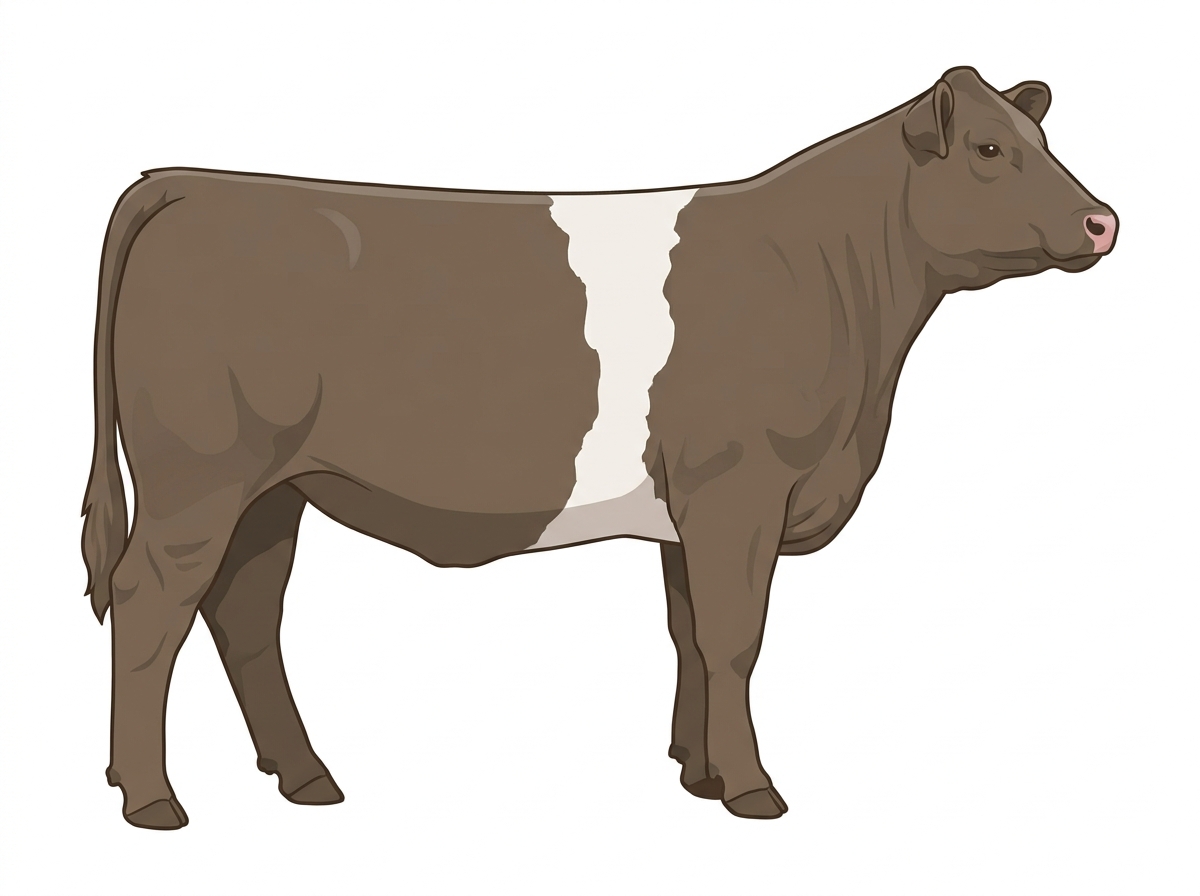 Smoky with a white belt around the midsection Charolais Cross Heifer