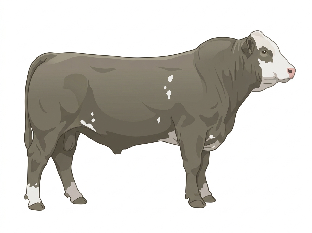 Smoky with a white face and a few white spots Charolais Cross Bull