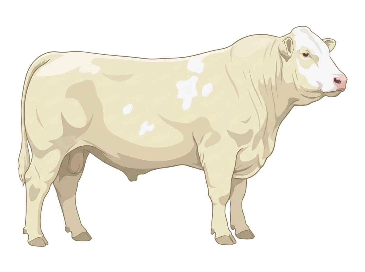 White with a partial white face and a few white spots Charolais Cross Bull