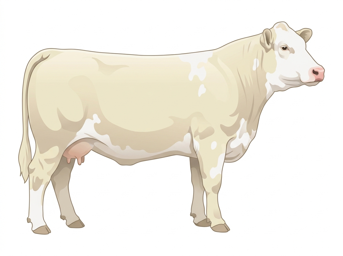 White with a partial white face and a few white spots Charolais Cross Cow
