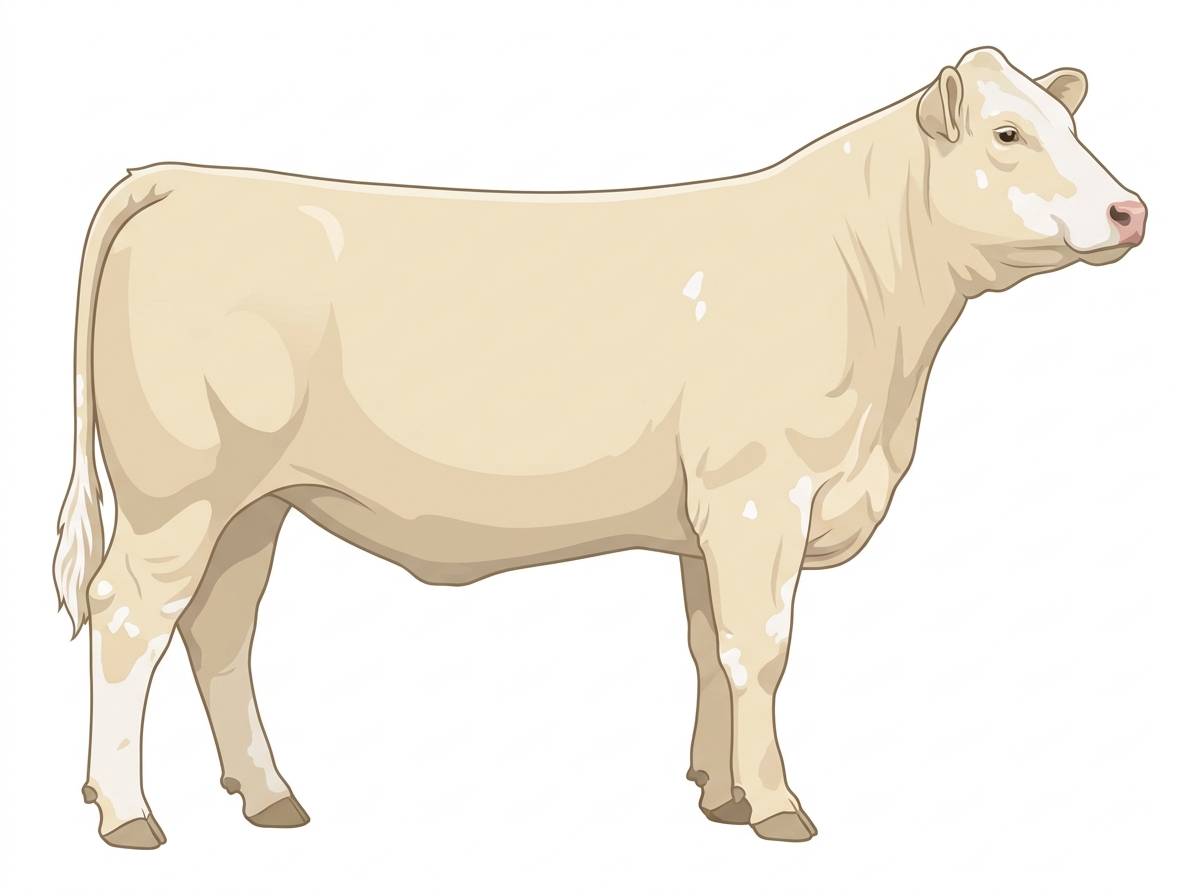 White with minimal white face markings and a few white spots Charolais Cross Heifer