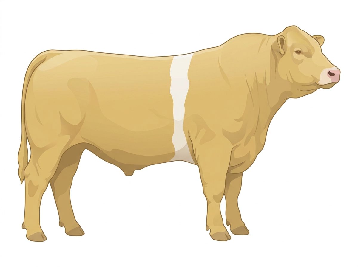 Yellow Dun with a white belt around the midsection Charolais Cross Bull