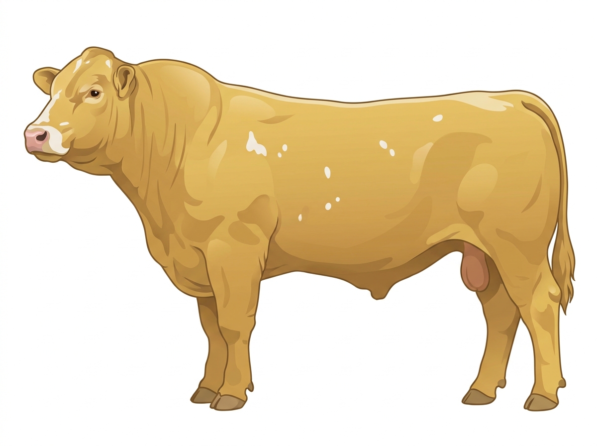 Yellow Dun with minimal white face markings and a few white spots Charolais Cross Bull