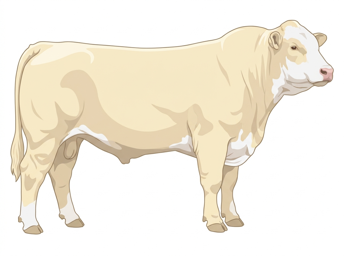 Cream with a partial white face Charolais x Hereford Cross Bull