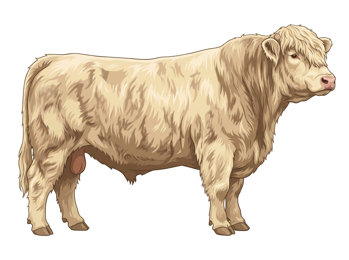 Cream faint brindle Charolais x Highlander Cross Bull