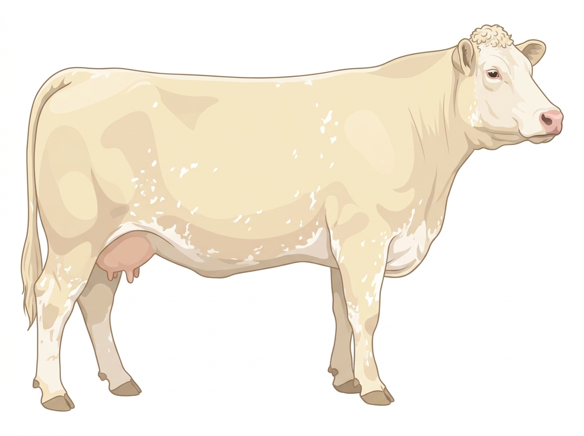 Cream roan with minimal spotting with ticking Charolais x Shorthorn Cross Cow