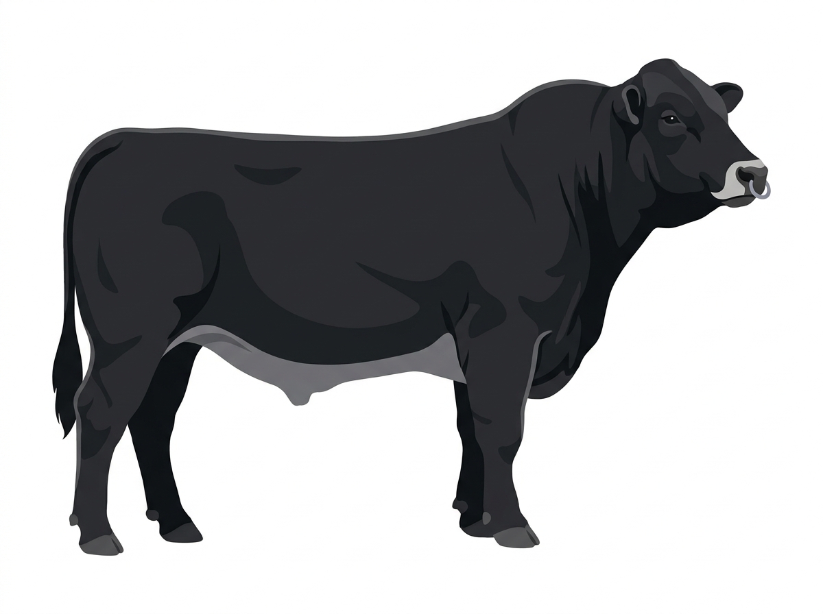 Black with a pale muzzle ring and lighter underline Chianina Cross Bull