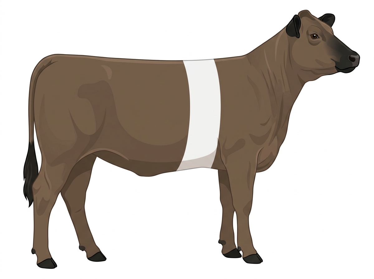 Brown with black points and a white belt around the midsection Chianina Cross Heifer