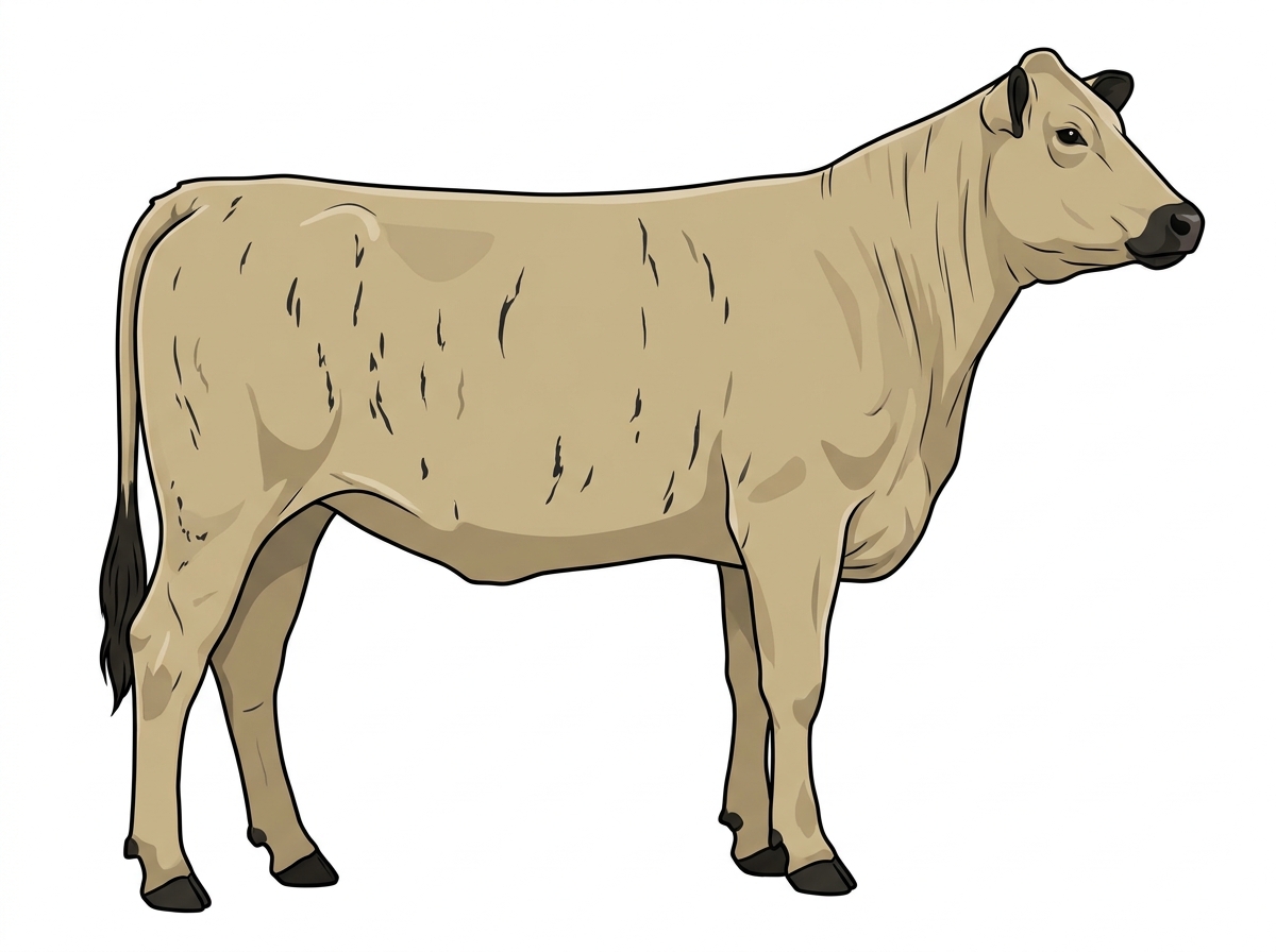 Cream brindle with faint black striping and black points Chianina Cross Heifer