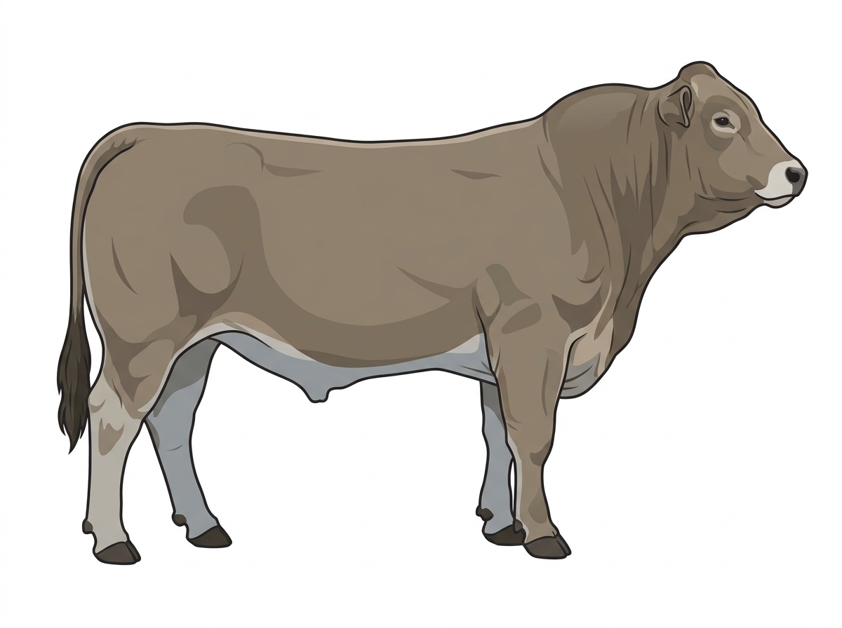 Dun with a pale muzzle ring and lighter underline Chianina Cross Bull
